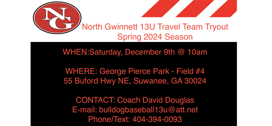 13U Travel Team Tryouts this Saturday at 10:00AM